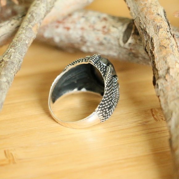 Sterling Silver Eagle Paws Men's Ring CZ Stone - Picture 7 of 8